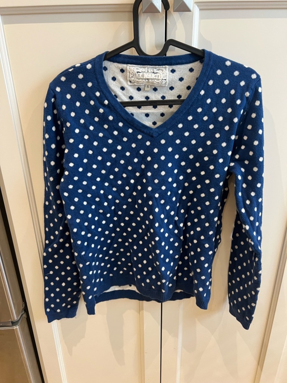 Pink martini S Polka Dot V-Neck Sweater - Blue and White